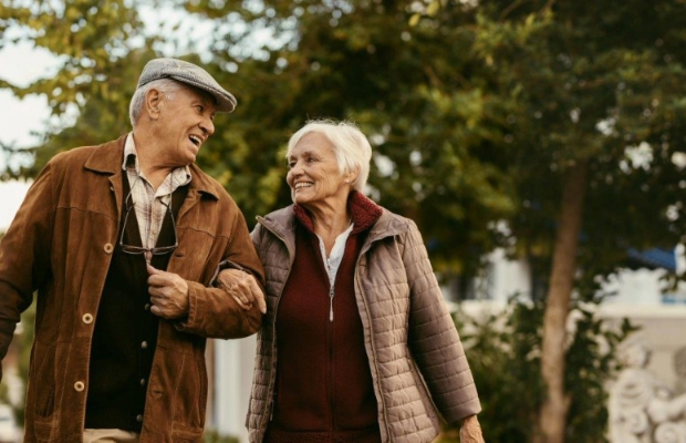 Older couple walking together