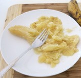 soft food on a plate with a fork