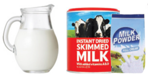 a jar of milk and container of milk powder