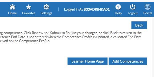 ESR screenshot showing learner homepage