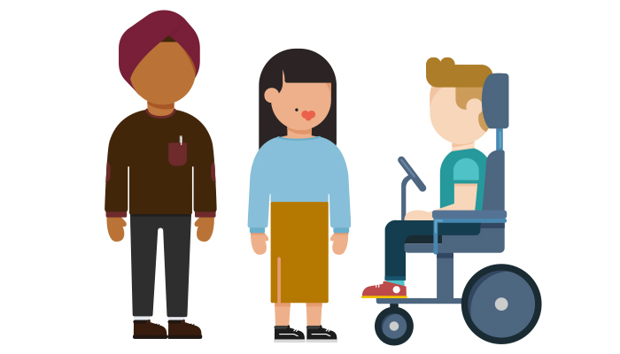 A man, a woman and a boy in a wheelchair