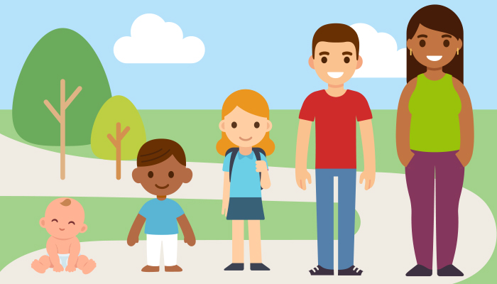 Illustration showing a baby, toddlers. and teenagers